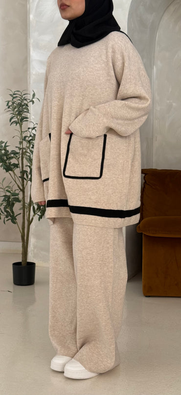 Knit Co-ord Set With Pockets - Cream