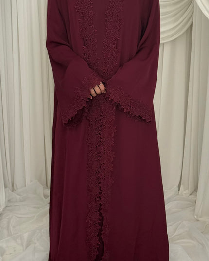 Bloom Lace Abaya Set - Maroon