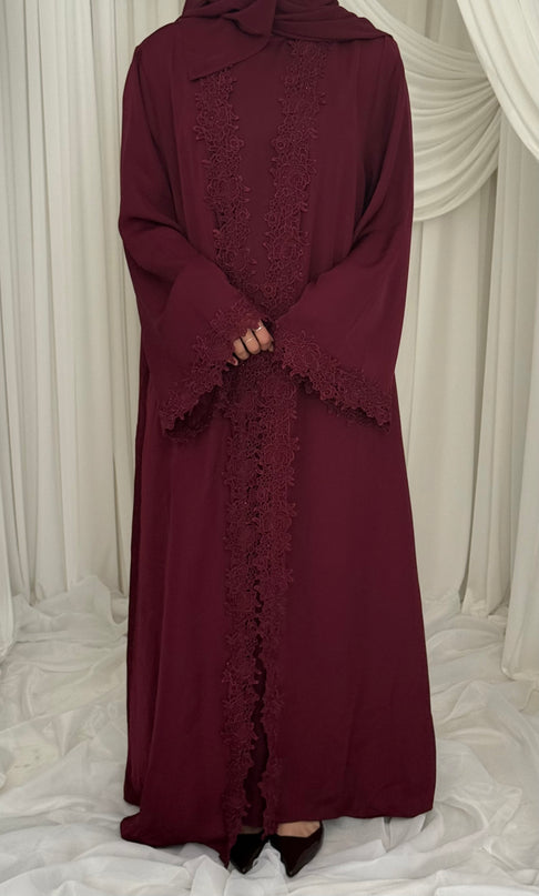 Bloom Lace Abaya Set - Maroon