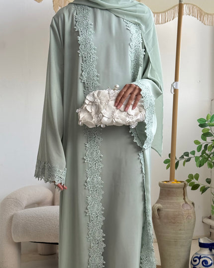 Bloom Lace Abaya Set - Mint