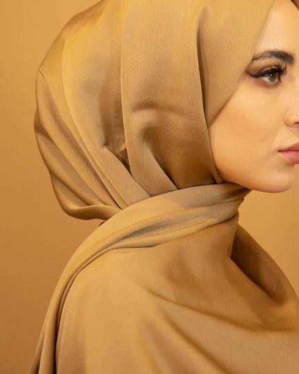 AALIYA COLLECTIONS SATIN CHIFFON HIJAB IN GOLD