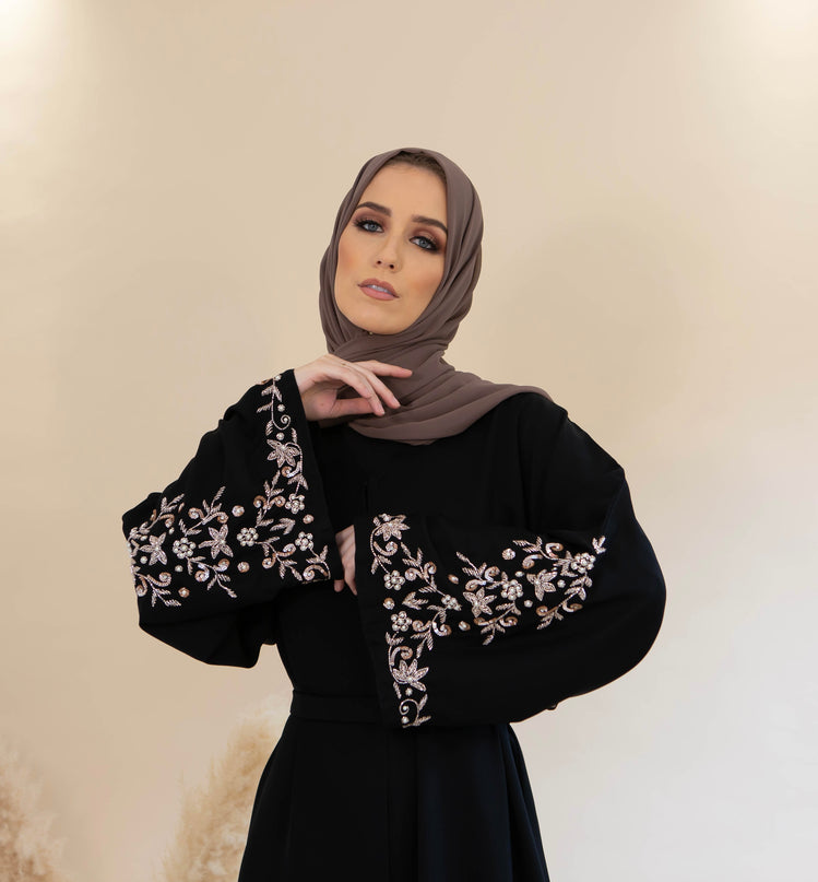 abaya with embellished stone sleeves